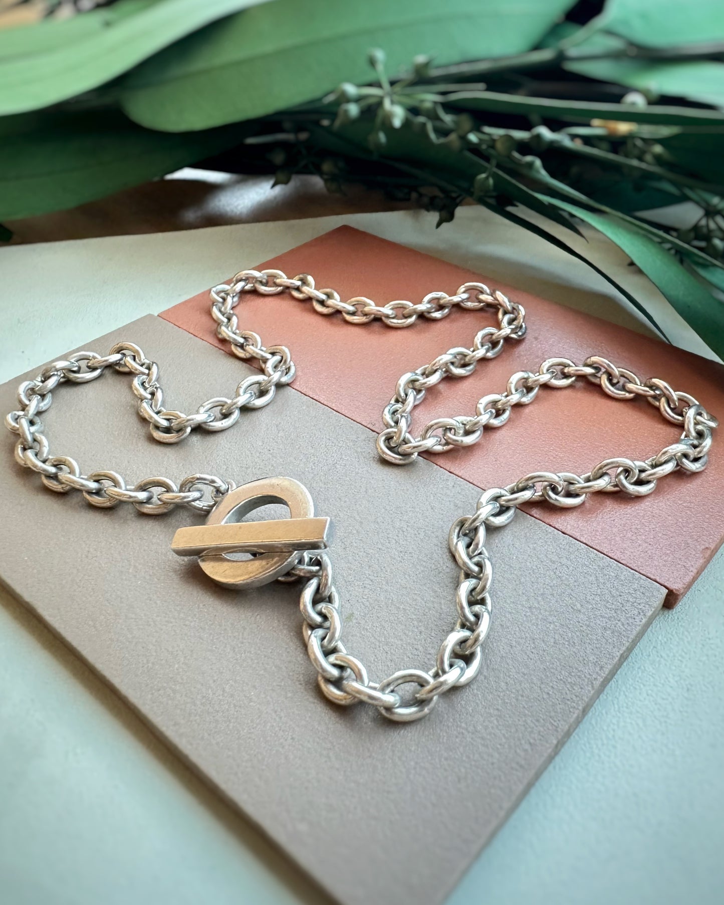 Vintage Chunky Cable Chain with Toggle & T-Bar (16")