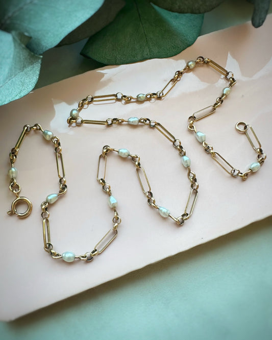 Vintage Trombone & Cable Pearl Station Chain (16.5")