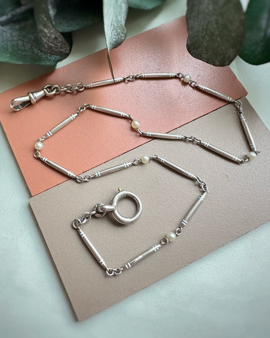 Antique French Bar Chain with Yellow Accents and Pearl Stations (15+1/4")