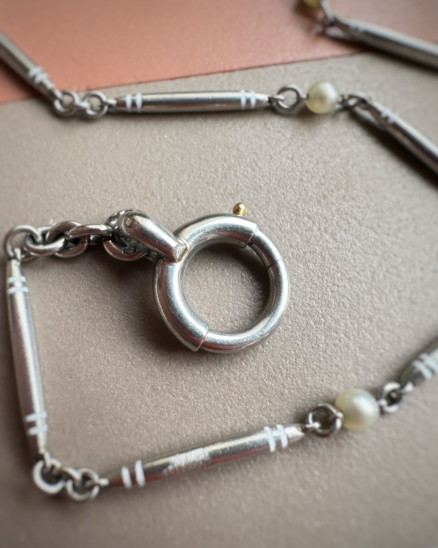 Antique French Bar Chain with Yellow Accents and Pearl Stations (15+1/4")