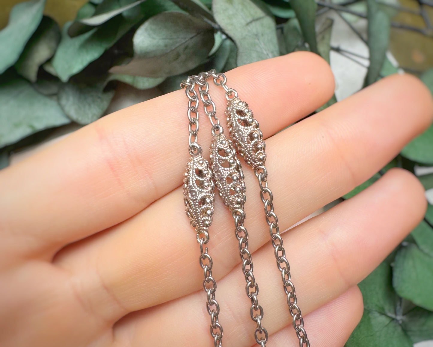 Vintage Cable Chain with Filigree Stations (31")