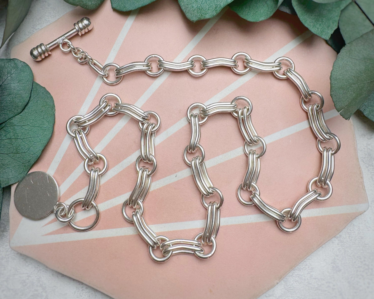 Vintage Chunky Silver Trombone Link Toggle Chain (19")