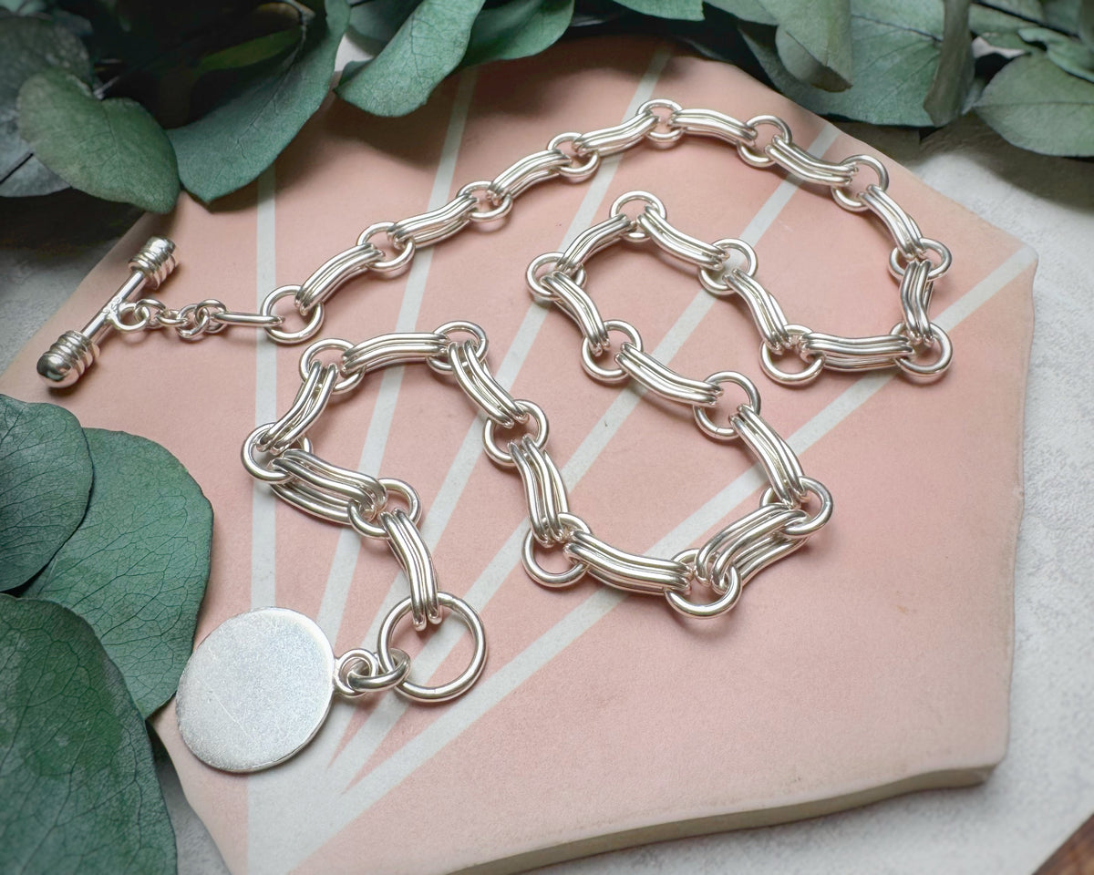 Vintage Chunky Silver Trombone Link Toggle Chain (19")
