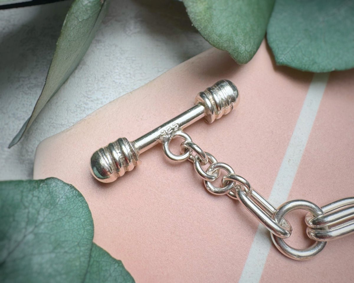 Vintage Chunky Silver Trombone Link Toggle Chain (19")