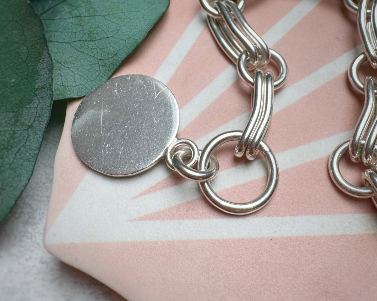 Vintage Chunky Silver Trombone Link Toggle Chain (19")