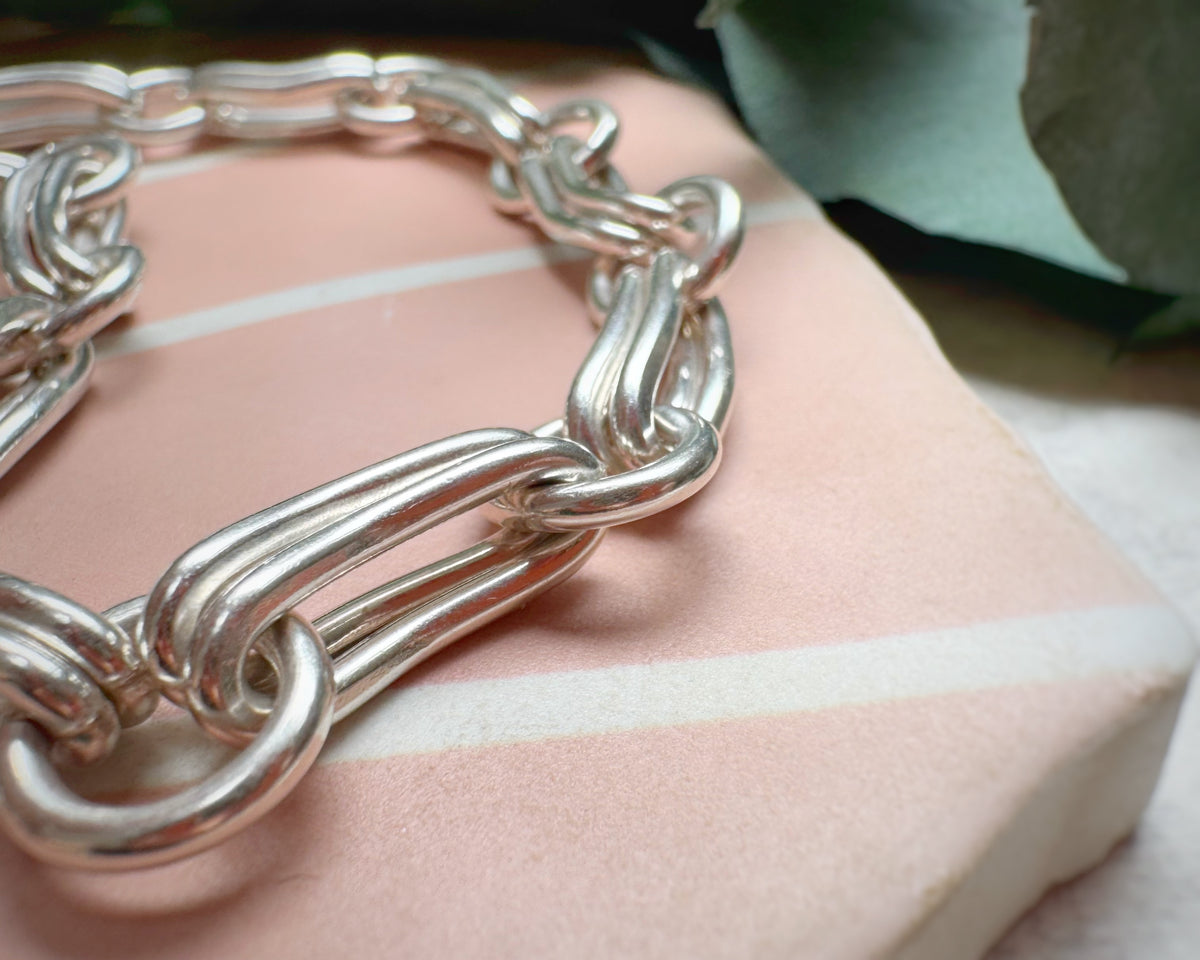Vintage Chunky Silver Trombone Link Toggle Chain (19")