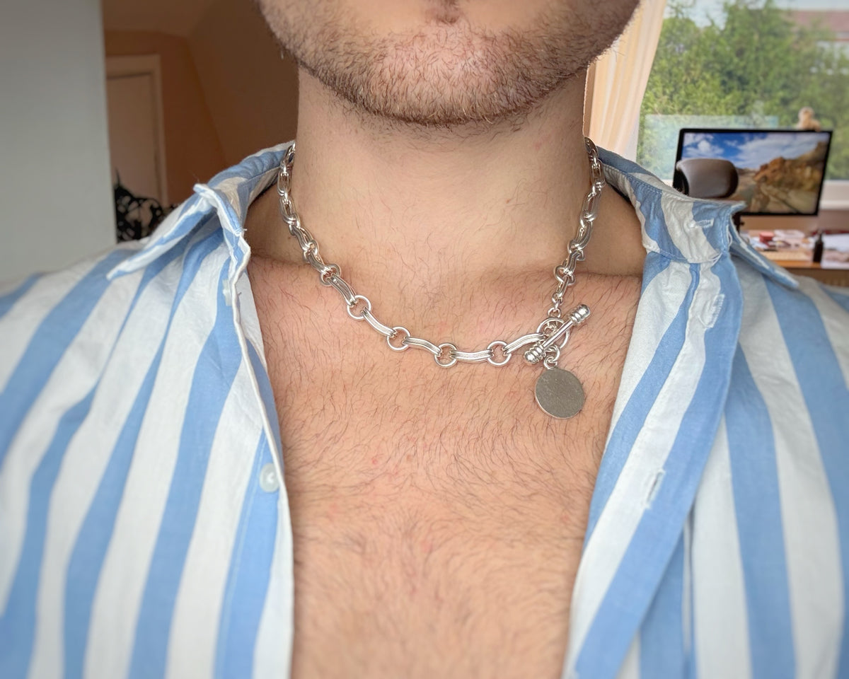 Vintage Chunky Silver Trombone Link Toggle Chain (19")