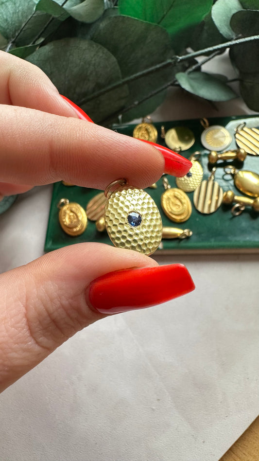 Antique Sapphire-Set Hammered Cufflink Conversion