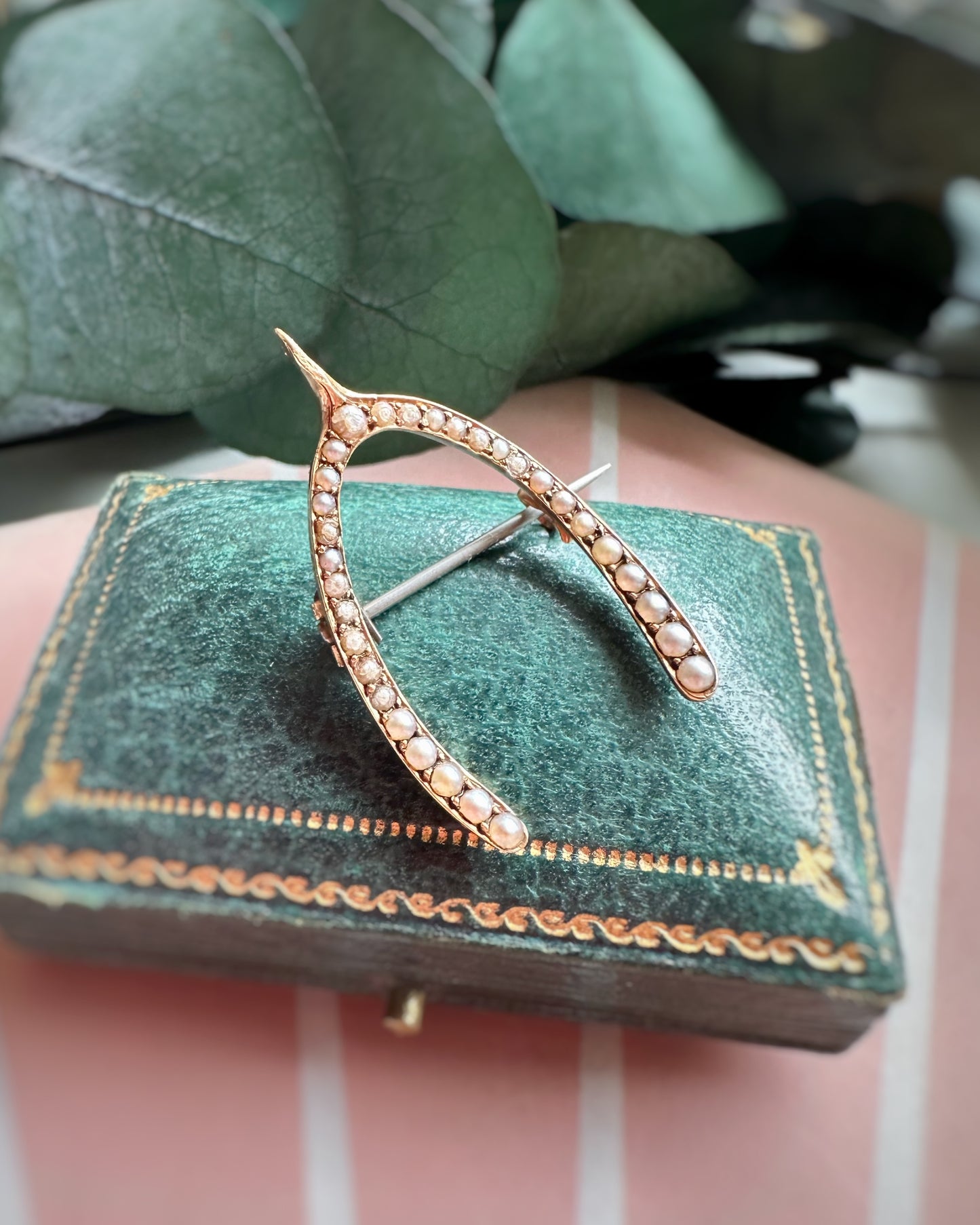 Antique Pearl-Set Wishbone Brooch