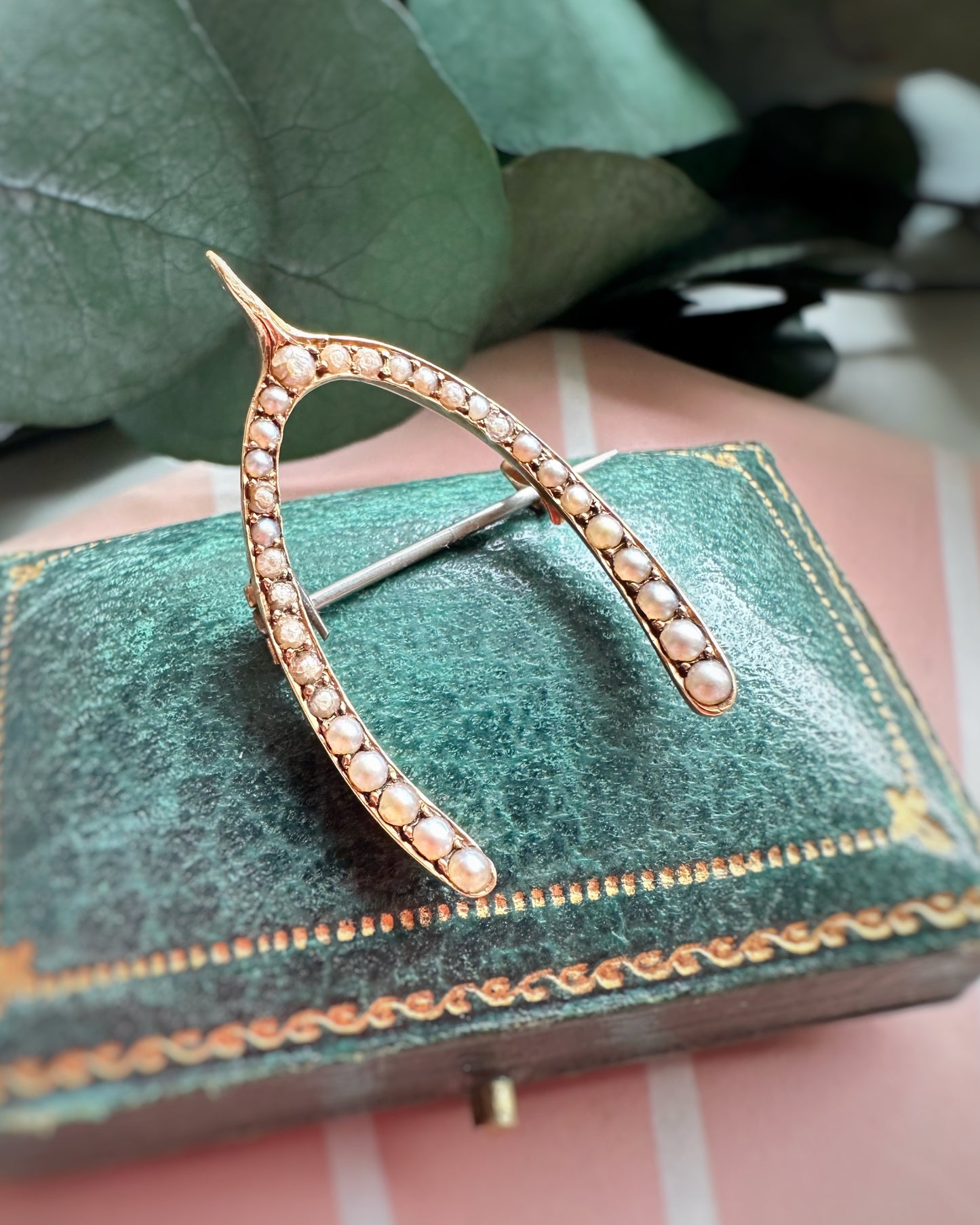 Antique Pearl-Set Wishbone Brooch