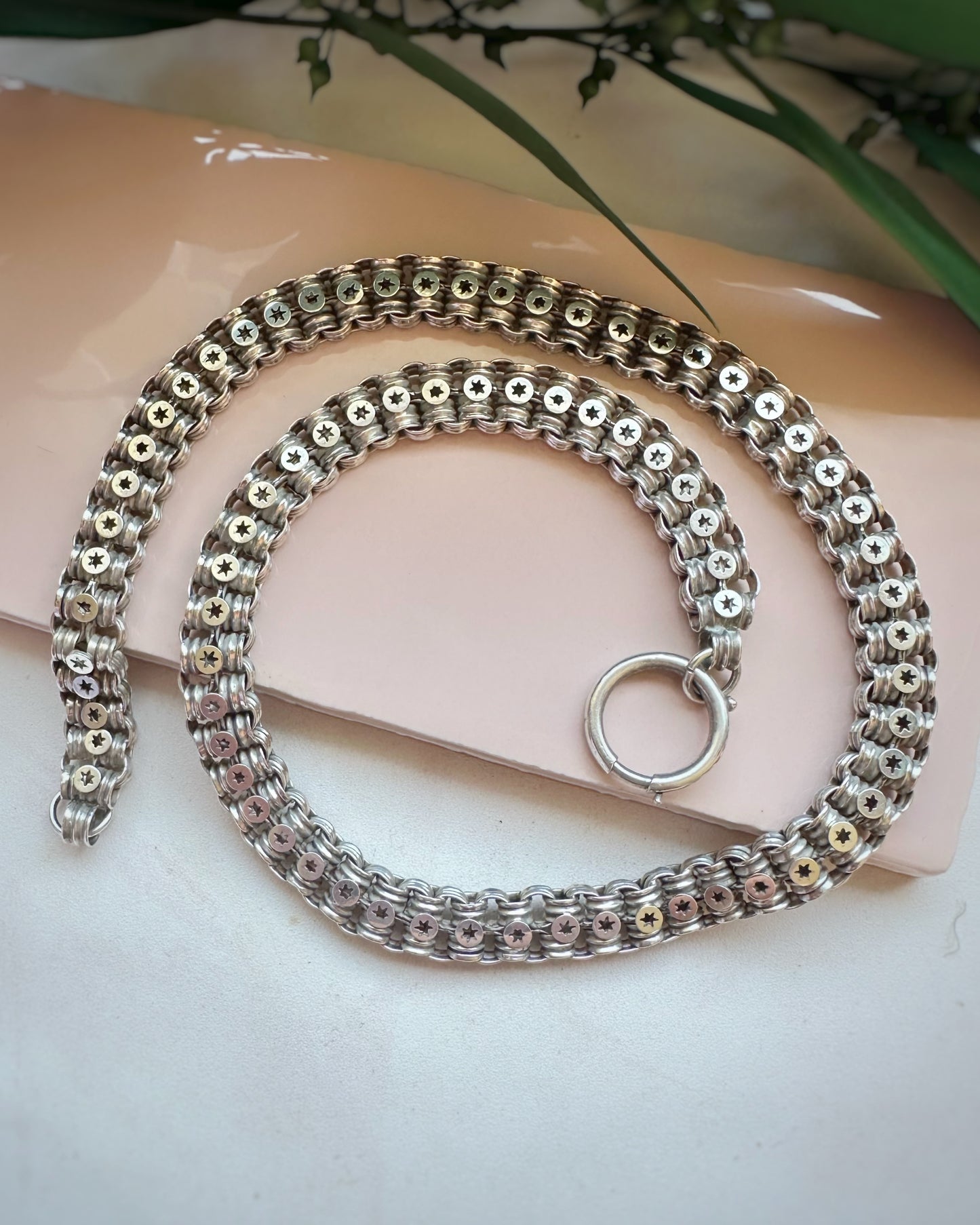 Antique Double Rolo Book Chain with Pierced Star Links (17.5")
