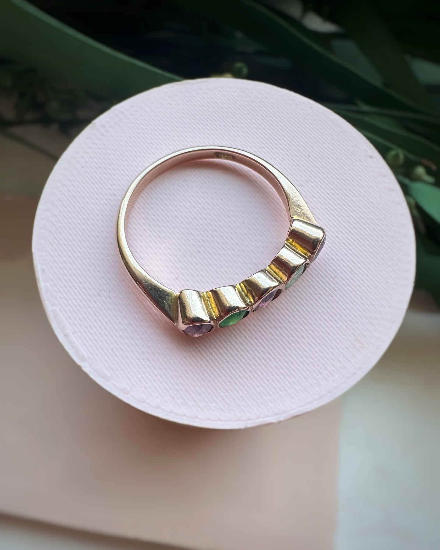 Antique 5-Stone Ring with Purple and Green