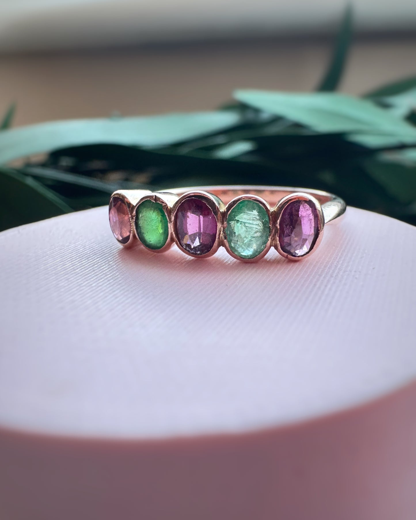 Antique 5-Stone Ring with Purple and Green