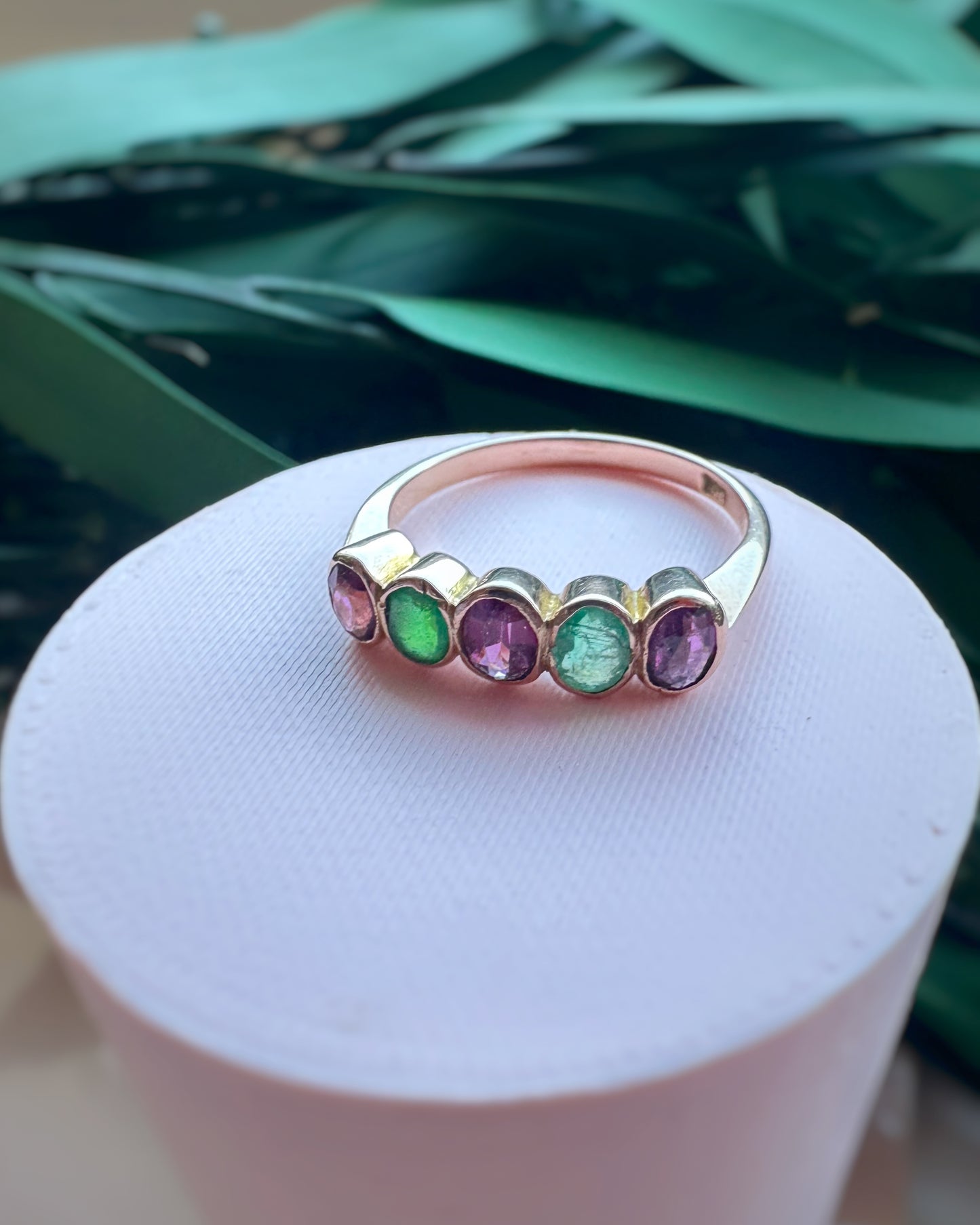 Antique 5-Stone Ring with Purple and Green