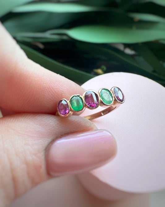 Antique 5-Stone Ring with Purple and Green