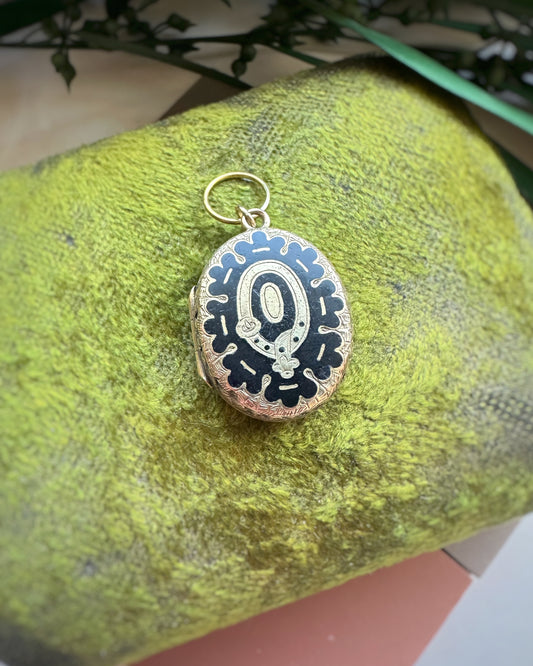 Antique Pebble Locket with Stunning Black Enamel