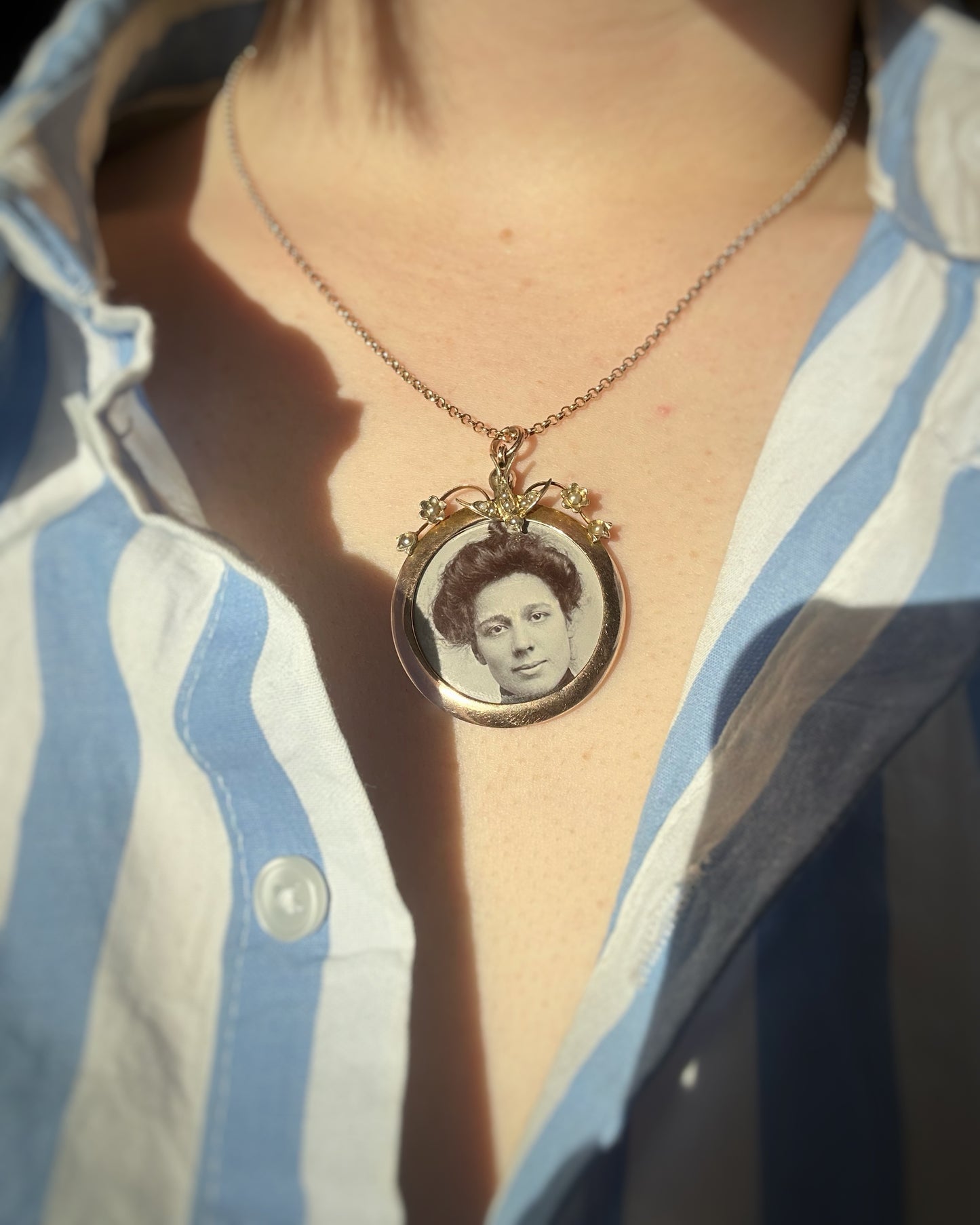 Antique Double Picture Locket with Pearl-Set Swallow Detail