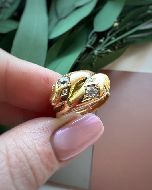 Edwardian Diamond Double Snake Ring
