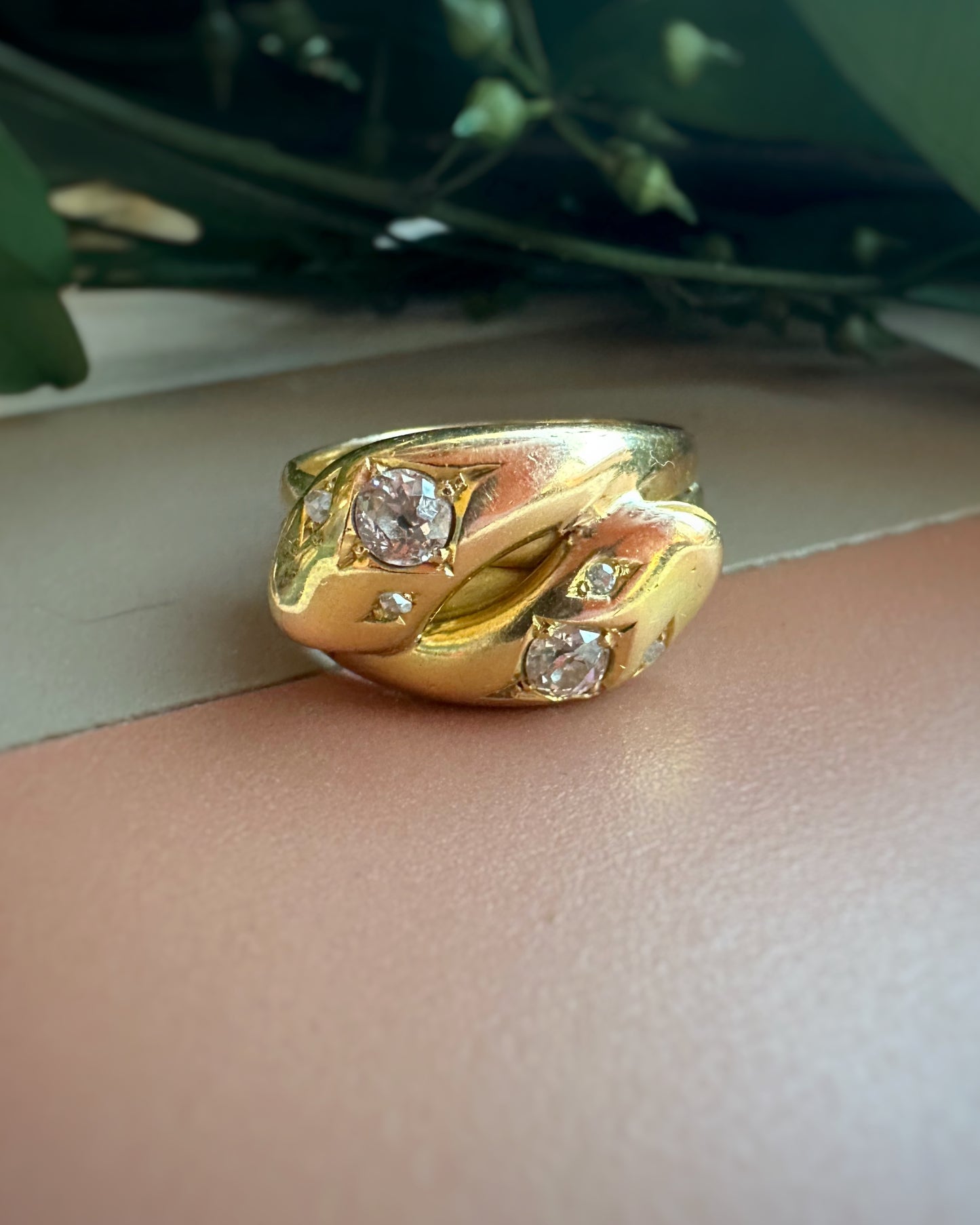 Edwardian Diamond Double Snake Ring