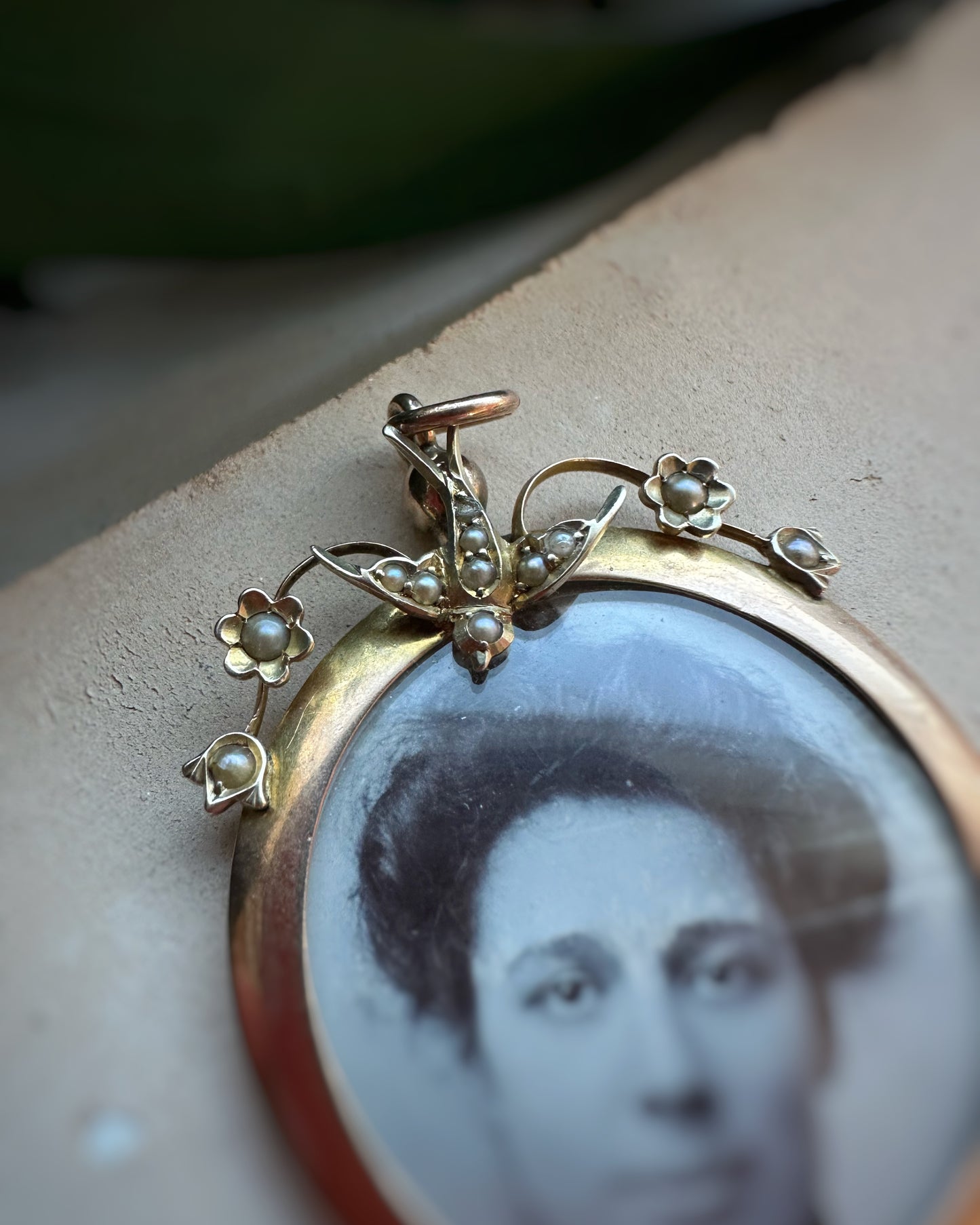 Antique Double Picture Locket with Pearl-Set Swallow Detail