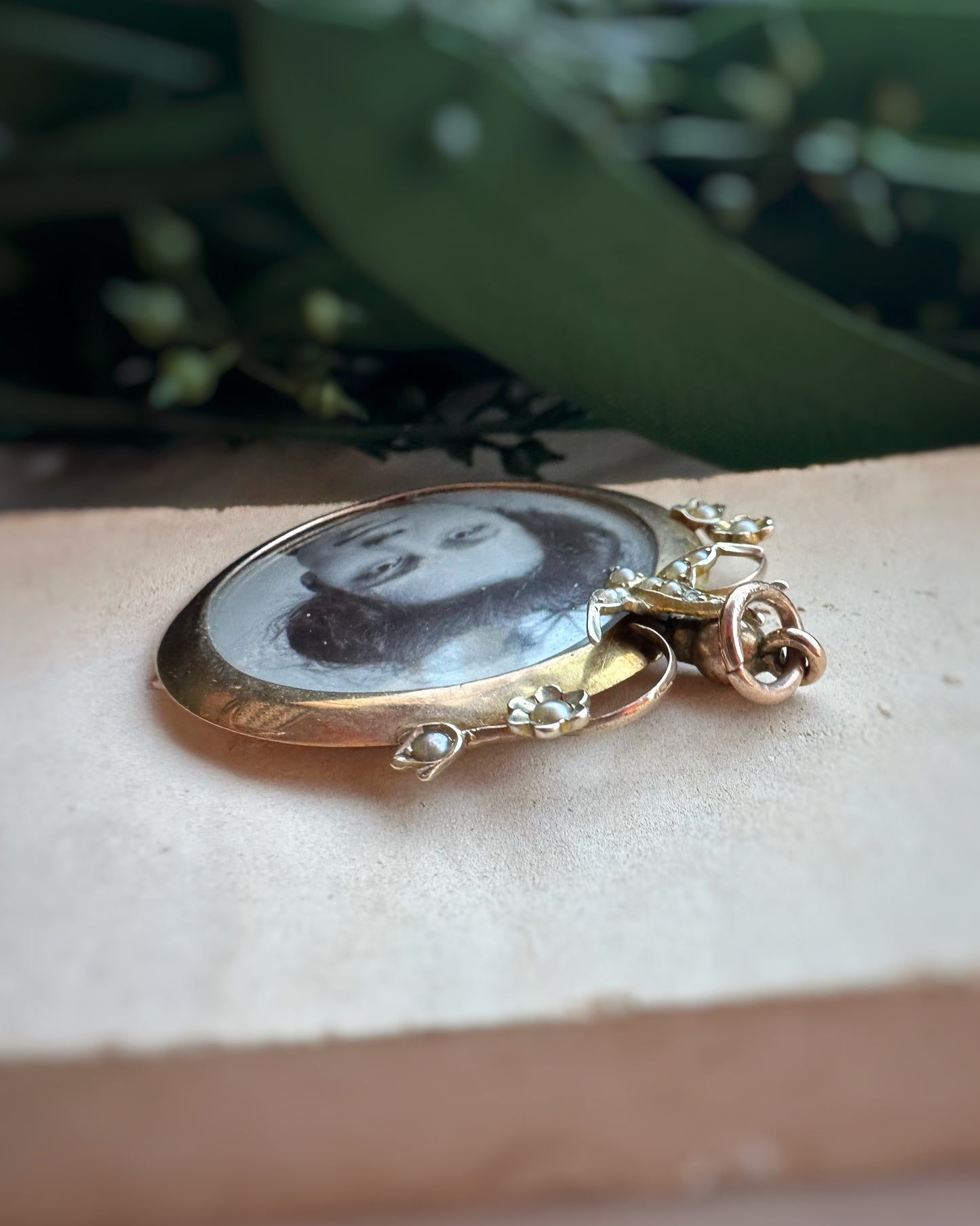 Antique Double Picture Locket with Pearl-Set Swallow Detail