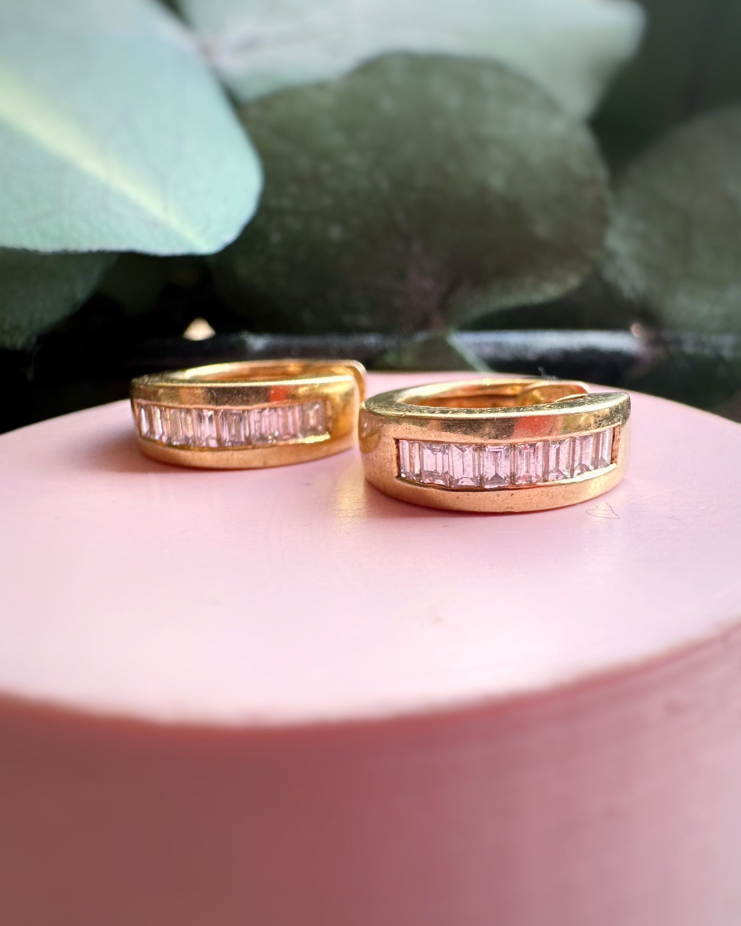 Vintage Channel Set Baguette Diamond Hoops