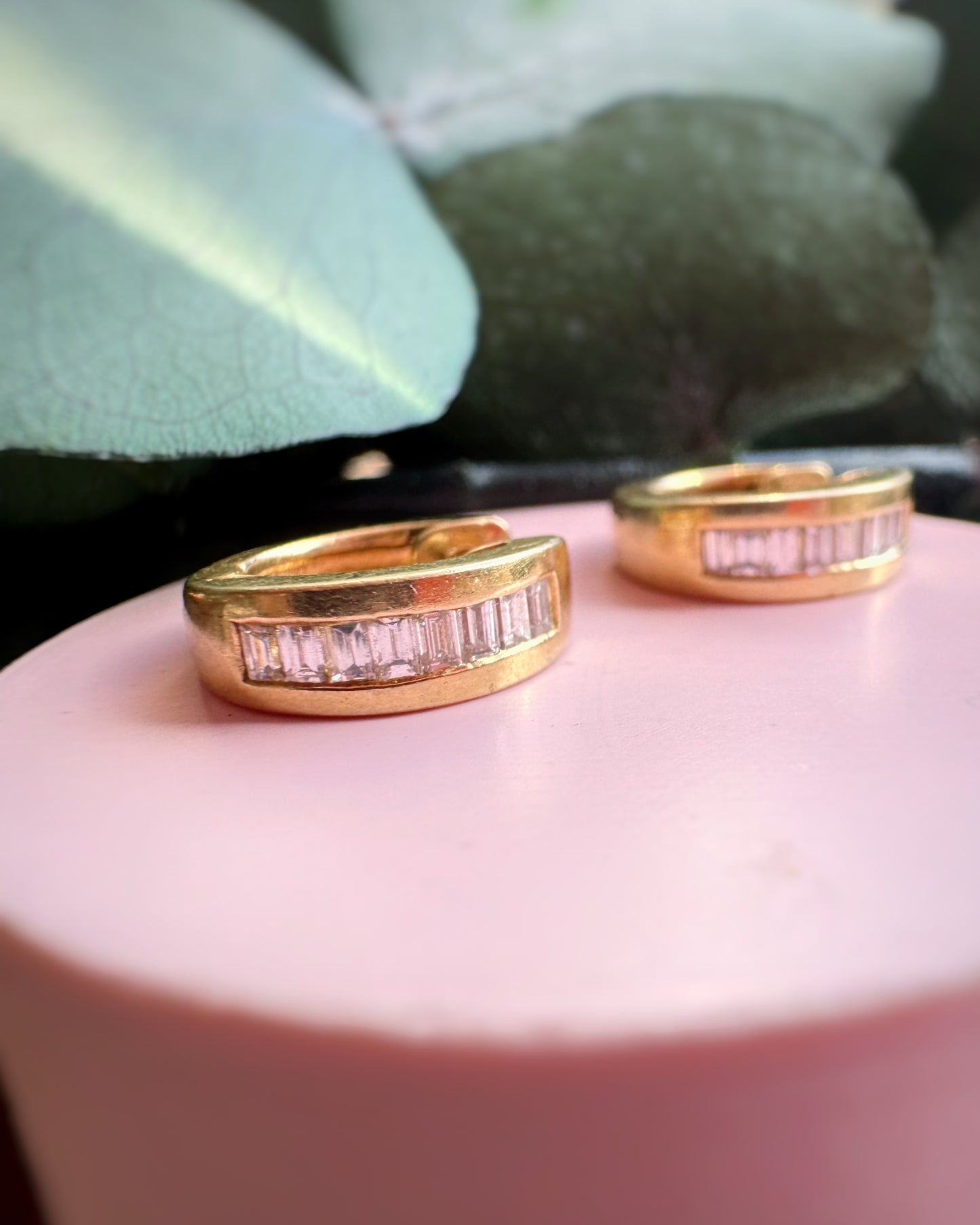 Vintage Channel Set Baguette Diamond Hoops