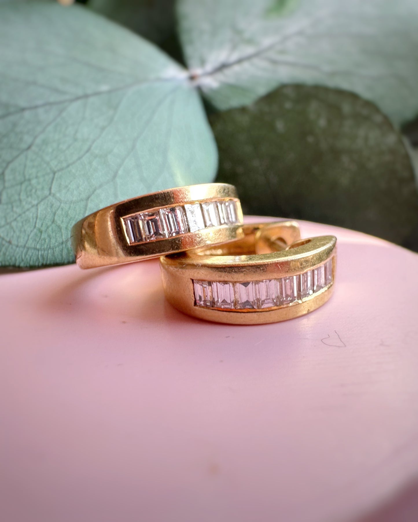 Vintage Channel Set Baguette Diamond Hoops