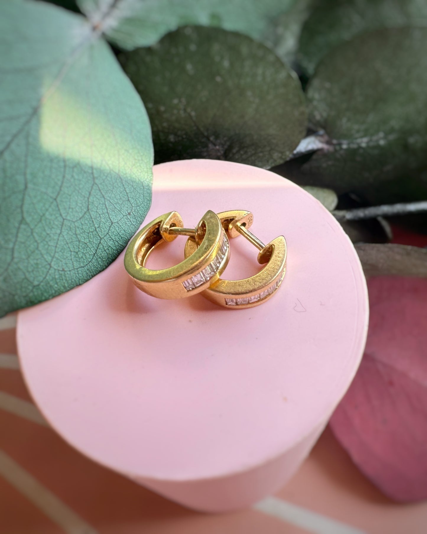 Vintage Channel Set Baguette Diamond Hoops
