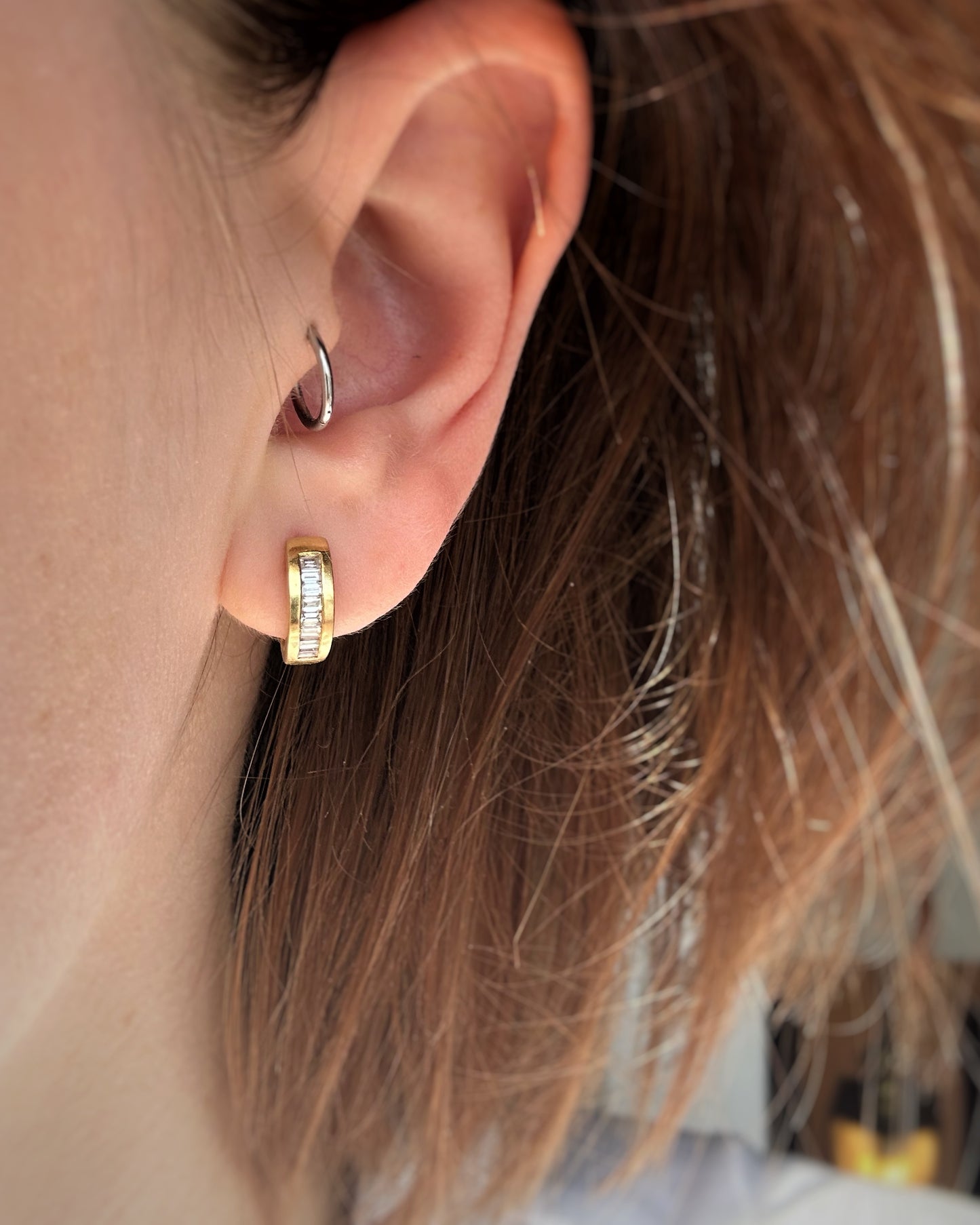 Vintage Channel Set Baguette Diamond Hoops