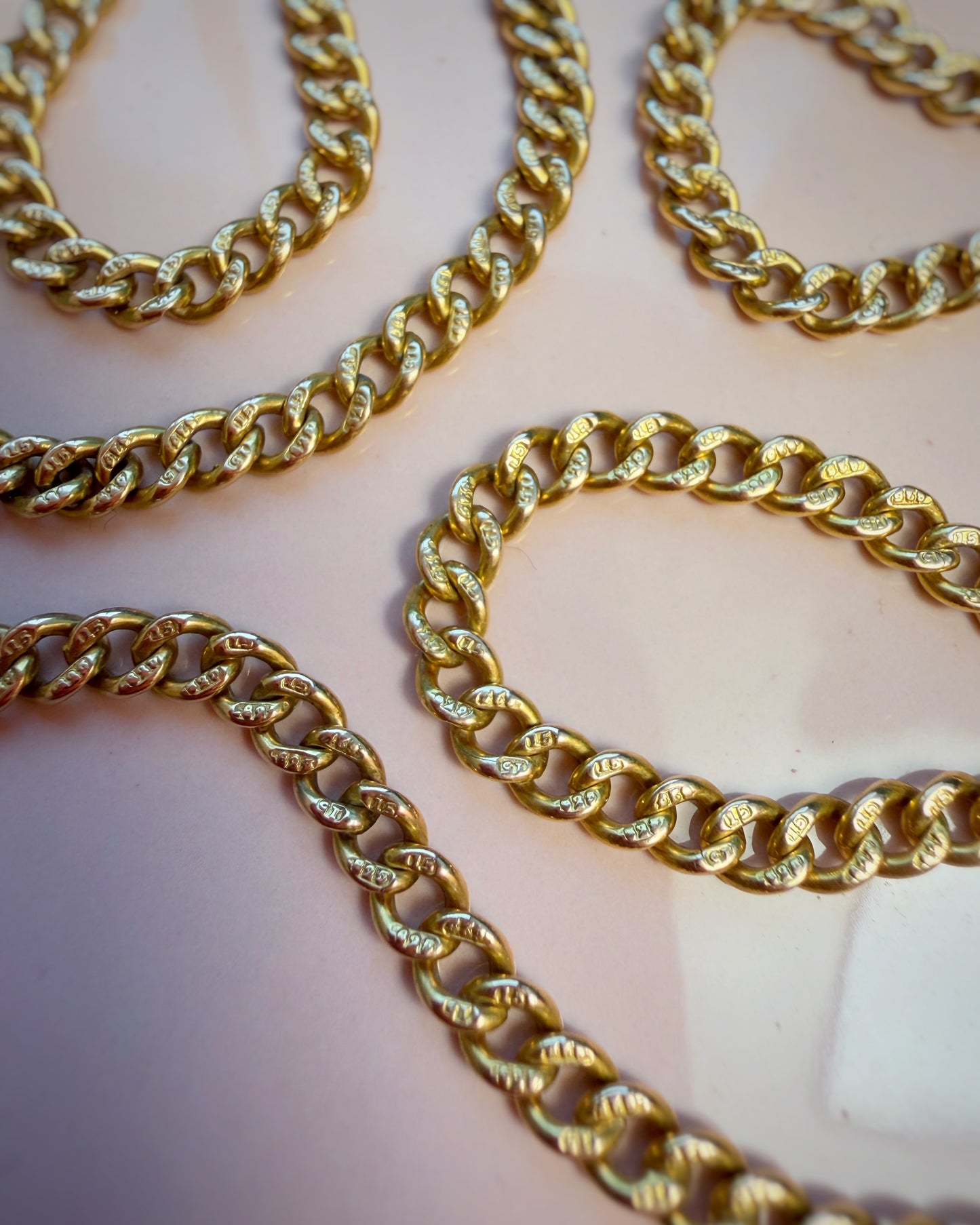 Antique High Carat Mega Curb, Stamped on Every Link (17 + 1/4")